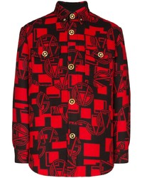 rotes bedrucktes Flanell Langarmhemd von Versace