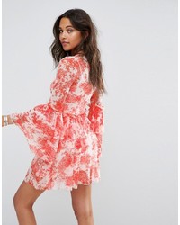 rotes bedrucktes Kleid aus Netzstoff von Boohoo