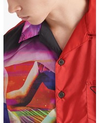rotes bedrucktes Kurzarmhemd von Prada