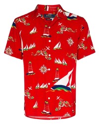 rotes bedrucktes Kurzarmhemd von Polo Ralph Lauren