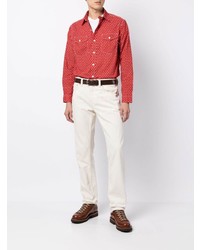 rotes bedrucktes Langarmhemd von Polo Ralph Lauren