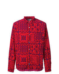 rotes bedrucktes Langarmhemd von Sacai