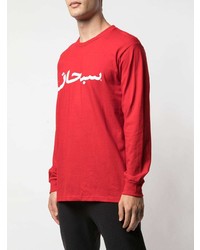 rotes bedrucktes Langarmshirt von Supreme