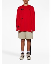 rotes bedrucktes Langarmshirt von Raf Simons X Fred Perry