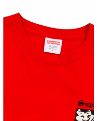 rotes bedrucktes Langarmshirt von Supreme