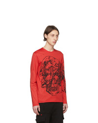 rotes bedrucktes Langarmshirt von Alexander McQueen