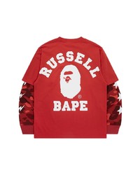 rotes bedrucktes Langarmshirt von A Bathing Ape