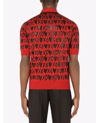 rotes bedrucktes Polohemd von Dolce & Gabbana