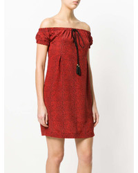 rotes bedrucktes schulterfreies Kleid von Philosophy di Lorenzo Serafini