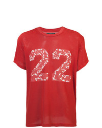rotes bedrucktes T-Shirt mit einem Rundhalsausschnitt aus Netzstoff von Amiri
