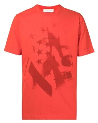 rotes bedrucktes T-Shirt mit einem Rundhalsausschnitt von 1017 Alyx 9Sm