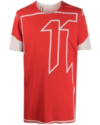 rotes bedrucktes T-Shirt mit einem Rundhalsausschnitt von 11 By Boris Bidjan Saberi