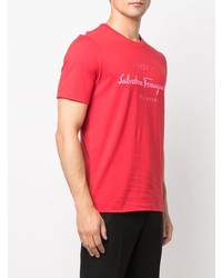 rotes bedrucktes T-Shirt mit einem Rundhalsausschnitt von Salvatore Ferragamo