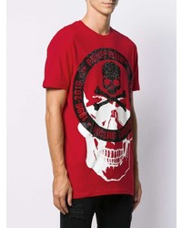 rotes bedrucktes T-Shirt mit einem Rundhalsausschnitt von Philipp Plein