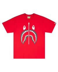 rotes bedrucktes T-Shirt mit einem Rundhalsausschnitt von A Bathing Ape