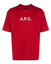 rotes bedrucktes T-Shirt mit einem Rundhalsausschnitt von A.P.C.