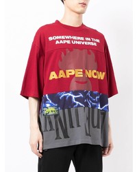 rotes bedrucktes T-Shirt mit einem Rundhalsausschnitt von AAPE BY A BATHING APE