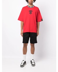 rotes bedrucktes T-Shirt mit einem Rundhalsausschnitt von AAPE BY A BATHING APE