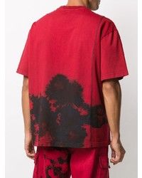 rotes bedrucktes T-Shirt mit einem Rundhalsausschnitt von Feng Chen Wang