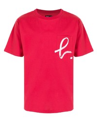 rotes bedrucktes T-Shirt mit einem Rundhalsausschnitt von agnès b.