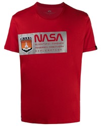 rotes bedrucktes T-Shirt mit einem Rundhalsausschnitt von Alpha Industries