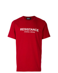 rotes bedrucktes T-Shirt mit einem Rundhalsausschnitt von Andrea Crews