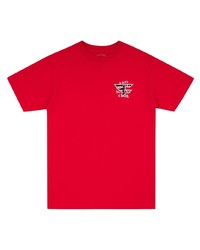 rotes bedrucktes T-Shirt mit einem Rundhalsausschnitt von Anti Social Social Club