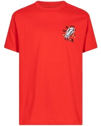 rotes bedrucktes T-Shirt mit einem Rundhalsausschnitt von Anti Social Social Club