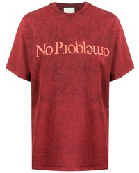 rotes bedrucktes T-Shirt mit einem Rundhalsausschnitt von Aries