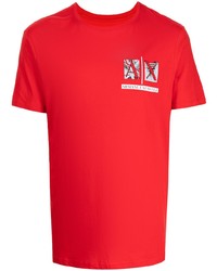 rotes bedrucktes T-Shirt mit einem Rundhalsausschnitt von Armani Exchange