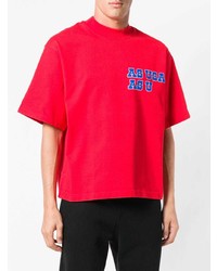 rotes bedrucktes T-Shirt mit einem Rundhalsausschnitt von Reebok