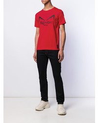 rotes bedrucktes T-Shirt mit einem Rundhalsausschnitt von Fendi