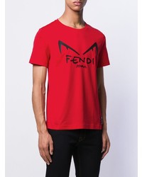 rotes bedrucktes T-Shirt mit einem Rundhalsausschnitt von Fendi