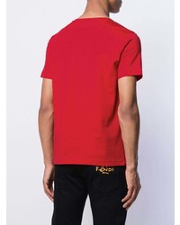 rotes bedrucktes T-Shirt mit einem Rundhalsausschnitt von Fendi