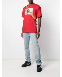 rotes bedrucktes T-Shirt mit einem Rundhalsausschnitt von Supreme