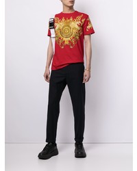 rotes bedrucktes T-Shirt mit einem Rundhalsausschnitt von VERSACE JEANS COUTURE