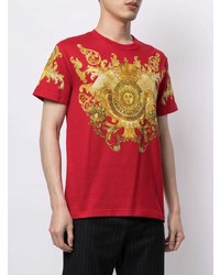 rotes bedrucktes T-Shirt mit einem Rundhalsausschnitt von VERSACE JEANS COUTURE