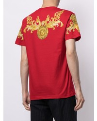 rotes bedrucktes T-Shirt mit einem Rundhalsausschnitt von VERSACE JEANS COUTURE