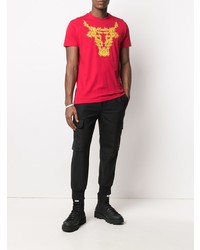 rotes bedrucktes T-Shirt mit einem Rundhalsausschnitt von VERSACE JEANS COUTURE