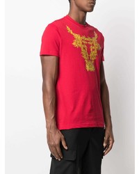 rotes bedrucktes T-Shirt mit einem Rundhalsausschnitt von VERSACE JEANS COUTURE