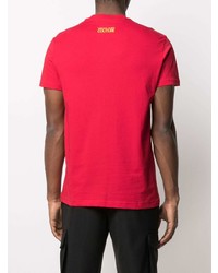 rotes bedrucktes T-Shirt mit einem Rundhalsausschnitt von VERSACE JEANS COUTURE