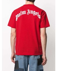 rotes bedrucktes T-Shirt mit einem Rundhalsausschnitt von Palm Angels