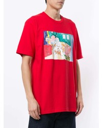 rotes bedrucktes T-Shirt mit einem Rundhalsausschnitt von Supreme