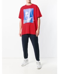 rotes bedrucktes T-Shirt mit einem Rundhalsausschnitt von Off-White