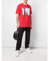 rotes bedrucktes T-Shirt mit einem Rundhalsausschnitt von Supreme