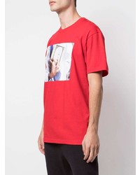 rotes bedrucktes T-Shirt mit einem Rundhalsausschnitt von Supreme