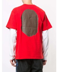 rotes bedrucktes T-Shirt mit einem Rundhalsausschnitt von A Bathing Ape