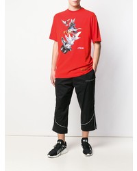 rotes bedrucktes T-Shirt mit einem Rundhalsausschnitt von Heron Preston