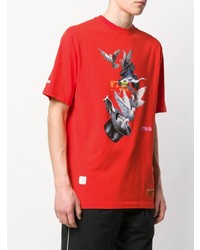 rotes bedrucktes T-Shirt mit einem Rundhalsausschnitt von Heron Preston