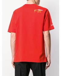 rotes bedrucktes T-Shirt mit einem Rundhalsausschnitt von Heron Preston